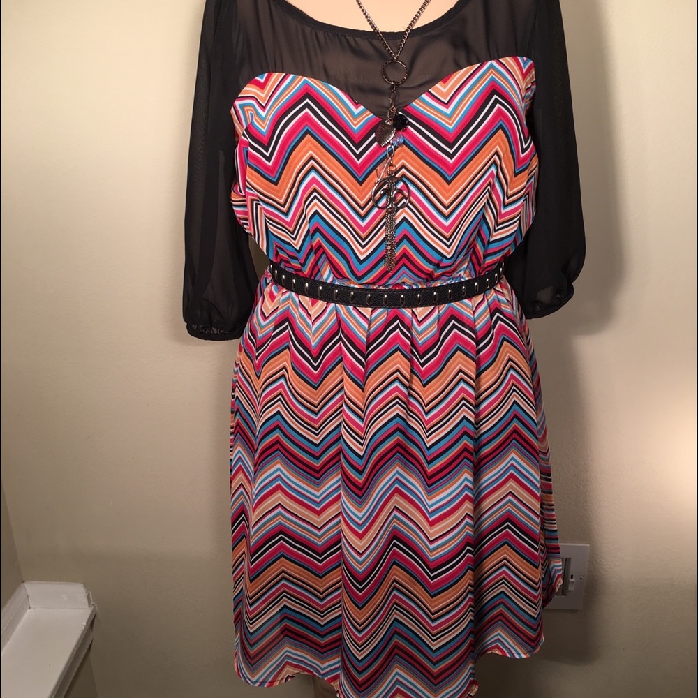 Delirious Dress Chevron Design Elastic Waist LARGE